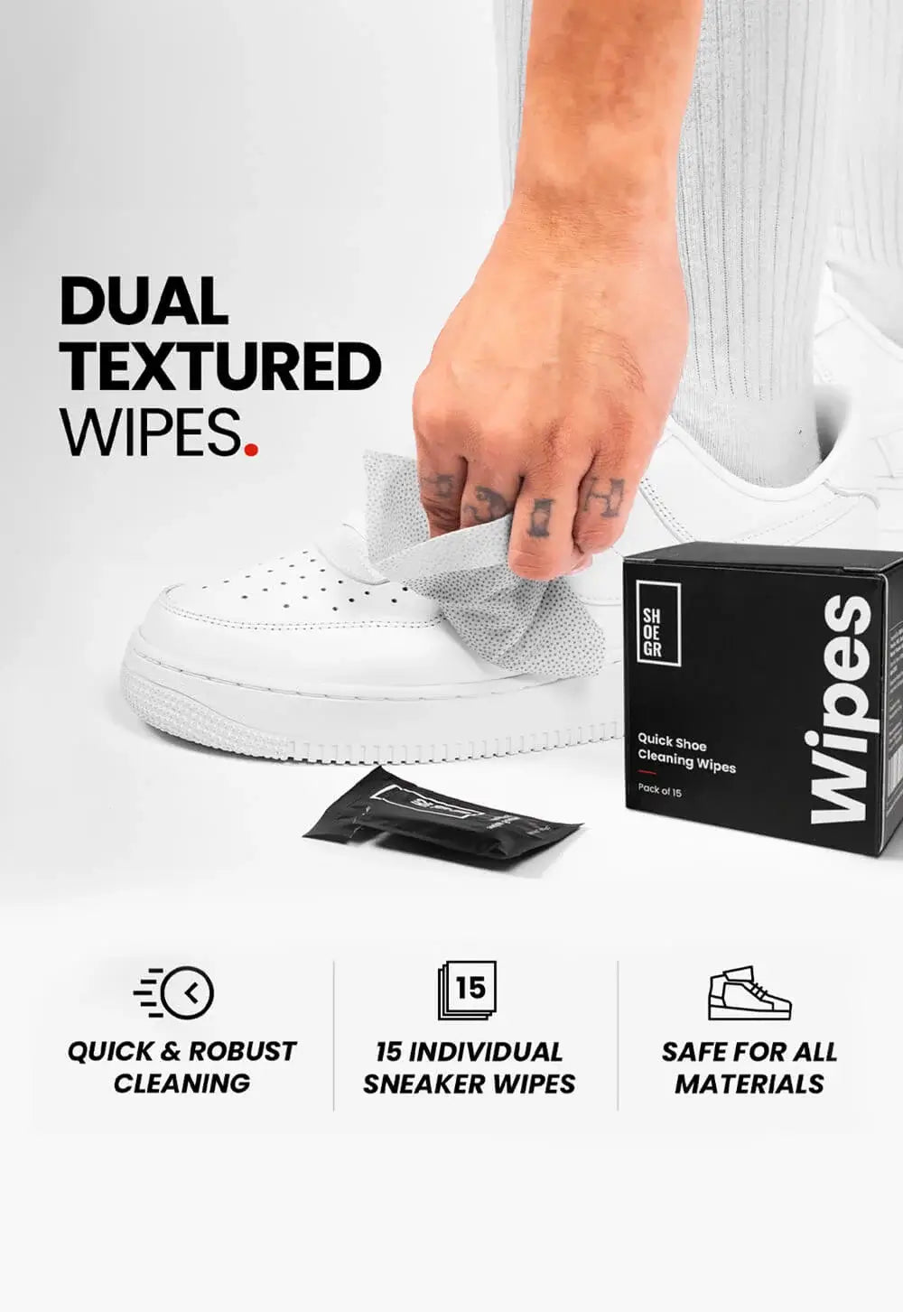 shoegr dual texture cleaning wipes for on the go quick clean sneaker shoes