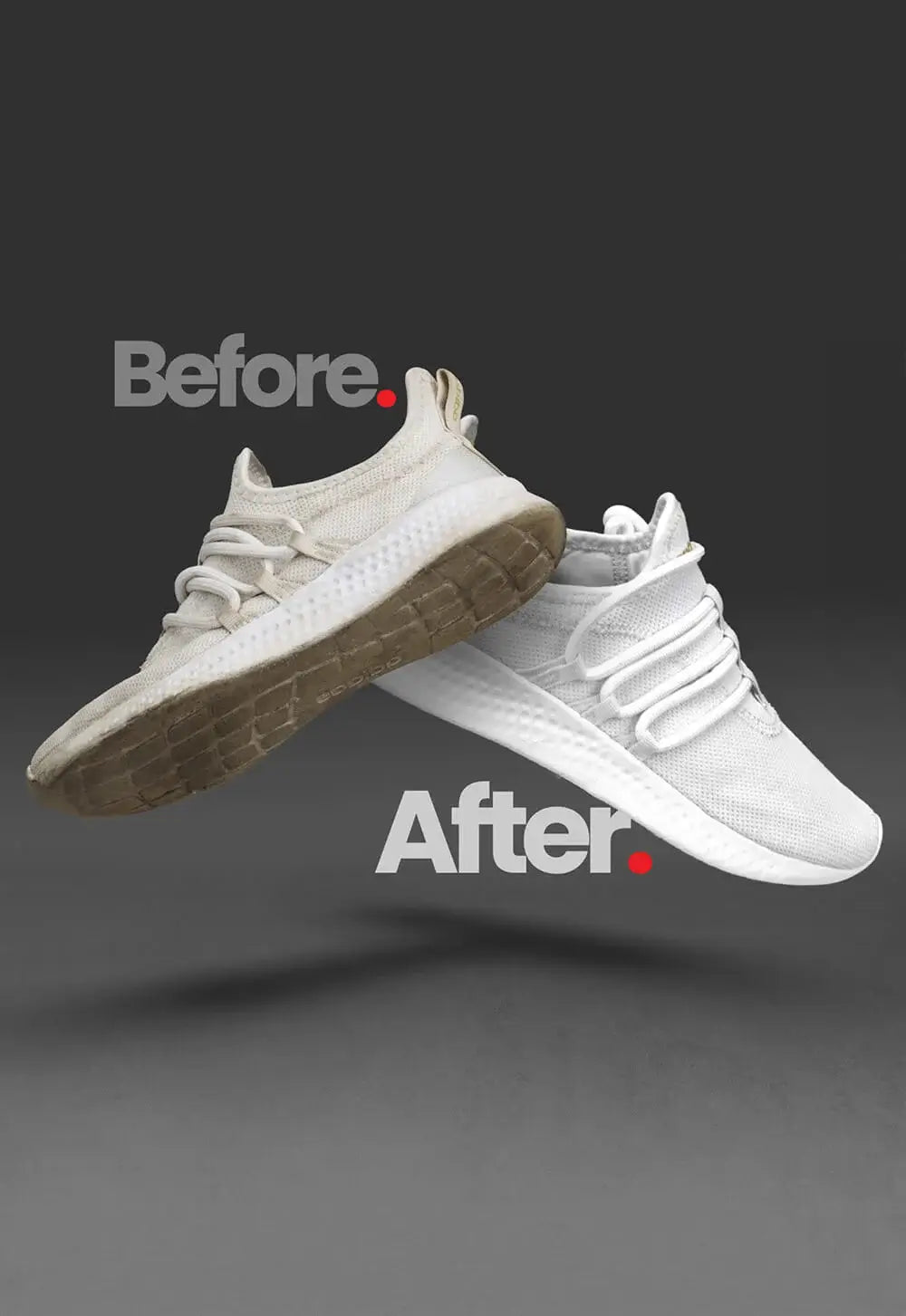 before and after picture of dirty and clean sneaker cleaning washing machine laundry pods mesh bags shoegr india best