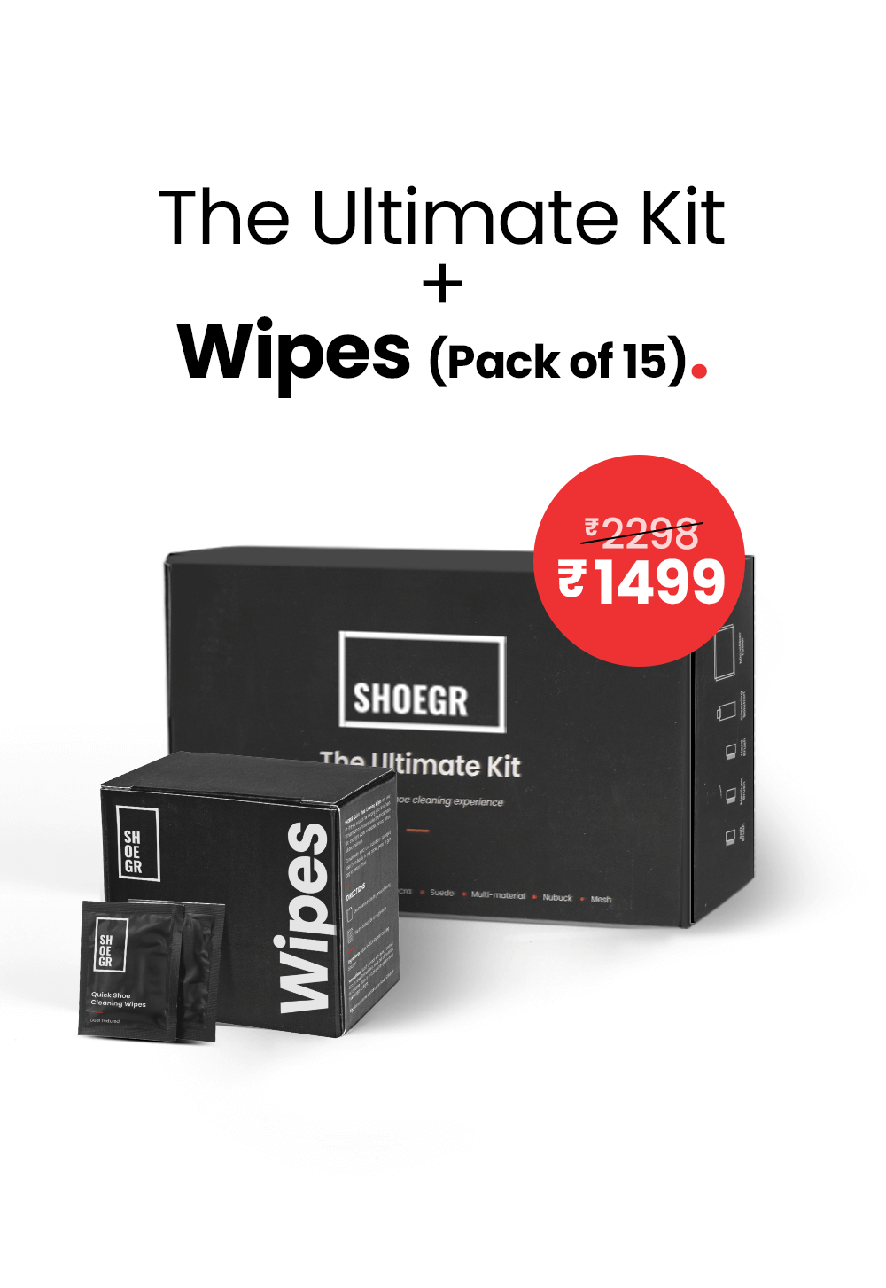 Ultimate Shoe Cleaning Kit + Wipes (Pack of 15)